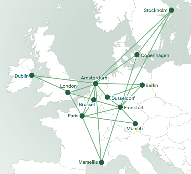 The NL-ix network incl. Stockholm